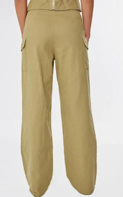New PrettyLittleThing Premium Twill Cargo Mid Rise Wide Leg Pants Taupe