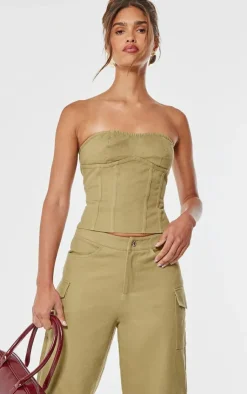 Clearance PrettyLittleThing Premium Twill Seam Detail Bandeau Top Taupe
