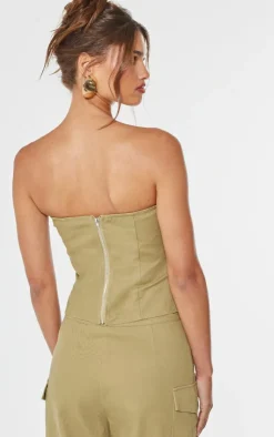 Clearance PrettyLittleThing Premium Twill Seam Detail Bandeau Top Taupe