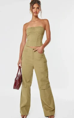 Clearance PrettyLittleThing Premium Twill Seam Detail Bandeau Top Taupe