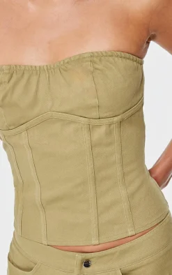 Clearance PrettyLittleThing Premium Twill Seam Detail Bandeau Top Taupe