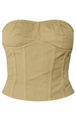Clearance PrettyLittleThing Premium Twill Seam Detail Bandeau Top Taupe