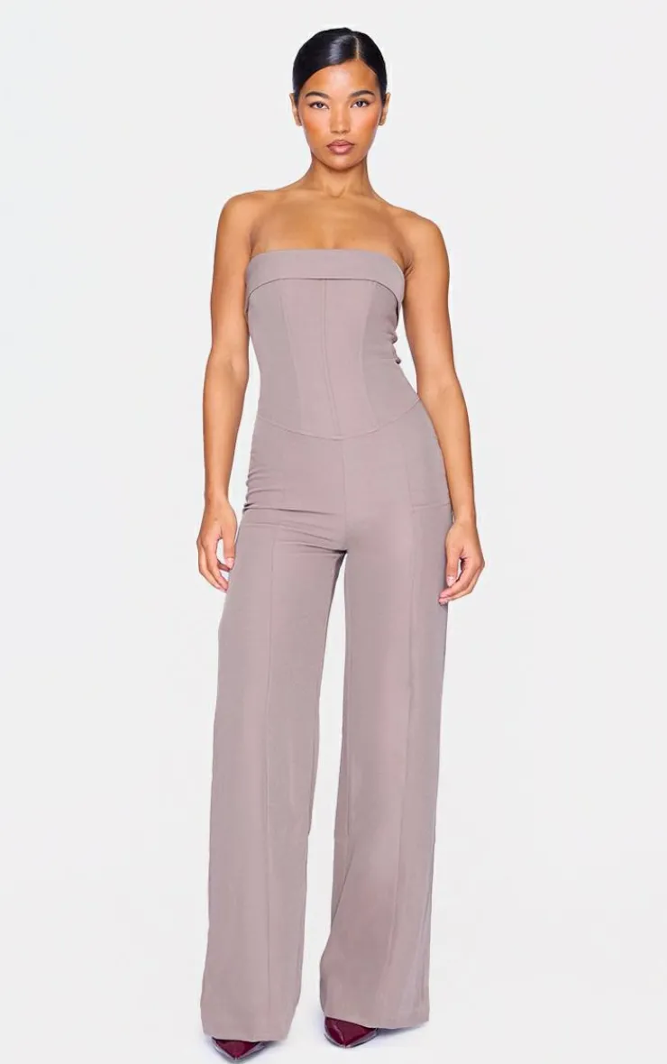 Premium Woven Bandeau Coreset Straight Leg Jumpsuit-PrettyLittleThing Hot