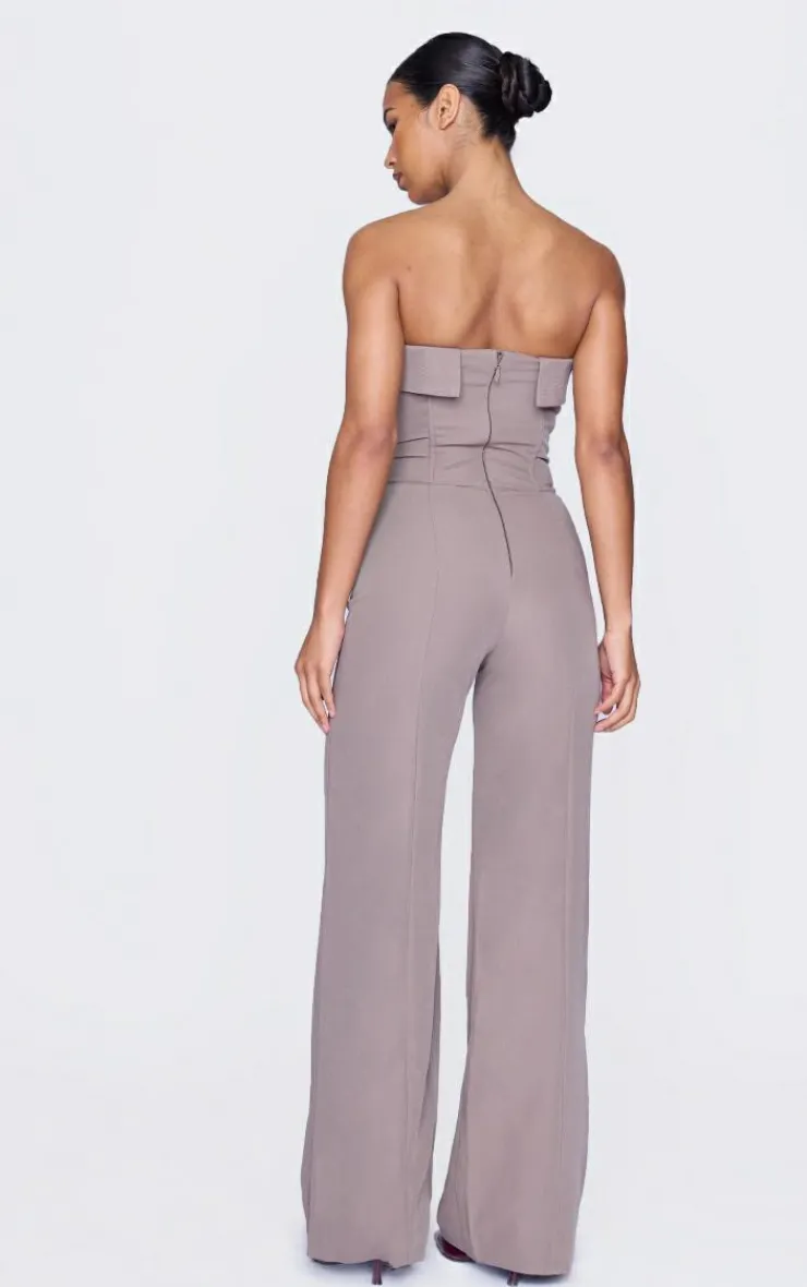 Premium Woven Bandeau Coreset Straight Leg Jumpsuit-PrettyLittleThing Hot