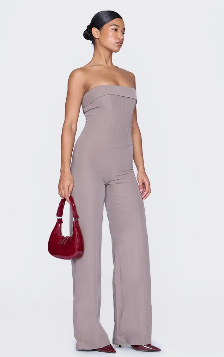 Premium Woven Bandeau Coreset Straight Leg Jumpsuit-PrettyLittleThing Hot