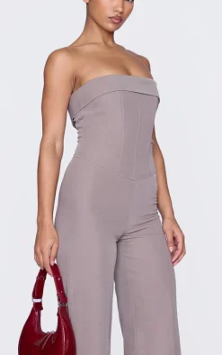 Premium Woven Bandeau Coreset Straight Leg Jumpsuit-PrettyLittleThing Hot