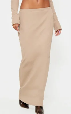 Hot PrettyLittleThing Rib Maxi Skirt Taupe