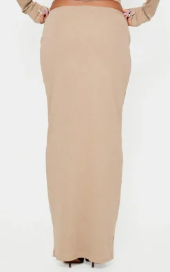 Hot PrettyLittleThing Rib Maxi Skirt Taupe
