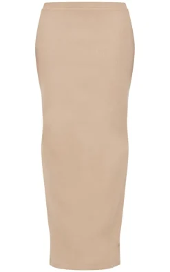 Hot PrettyLittleThing Rib Maxi Skirt Taupe