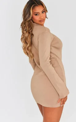 Ribbed Exposed Seam Long Sleeve Bodycon Dress-PrettyLittleThing Hot
