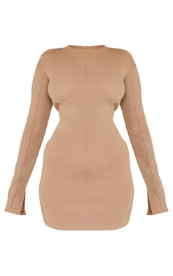 Ribbed Exposed Seam Long Sleeve Bodycon Dress-PrettyLittleThing Hot