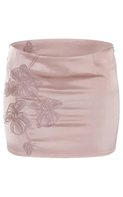 Satin Floral Embroidered Low Rise Mini Skirt-PrettyLittleThing