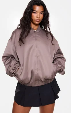 PrettyLittleThing Bomber Jackets*Satin Look Oversized Bomber Jacket