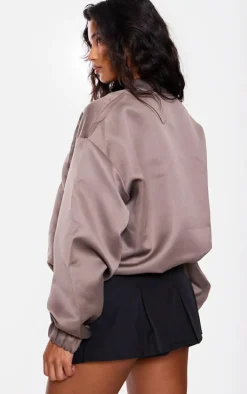 PrettyLittleThing Bomber Jackets*Satin Look Oversized Bomber Jacket