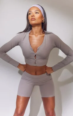 PrettyLittleThing Workout Tops*Sculpt Button Front Yoga Top