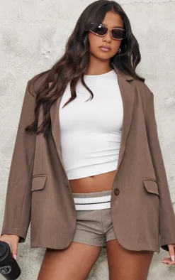 Taupe Seam Detail Structured Oversized Blazer