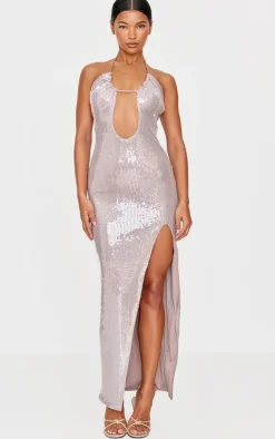 Sequin Tie Neck Cut Out Maxi Dress-PrettyLittleThing Clearance