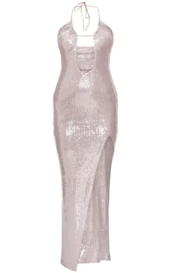 Sequin Tie Neck Cut Out Maxi Dress-PrettyLittleThing Clearance