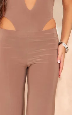 Hot PrettyLittleThing Slinky Mid Rise Straight Leg Pants Taupe
