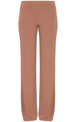 Hot PrettyLittleThing Slinky Mid Rise Straight Leg Pants Taupe