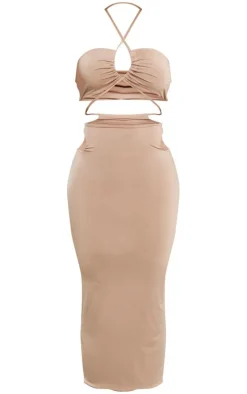 Slinky Multi Cut Out Cross Neck Midaxi Dress-PrettyLittleThing Best