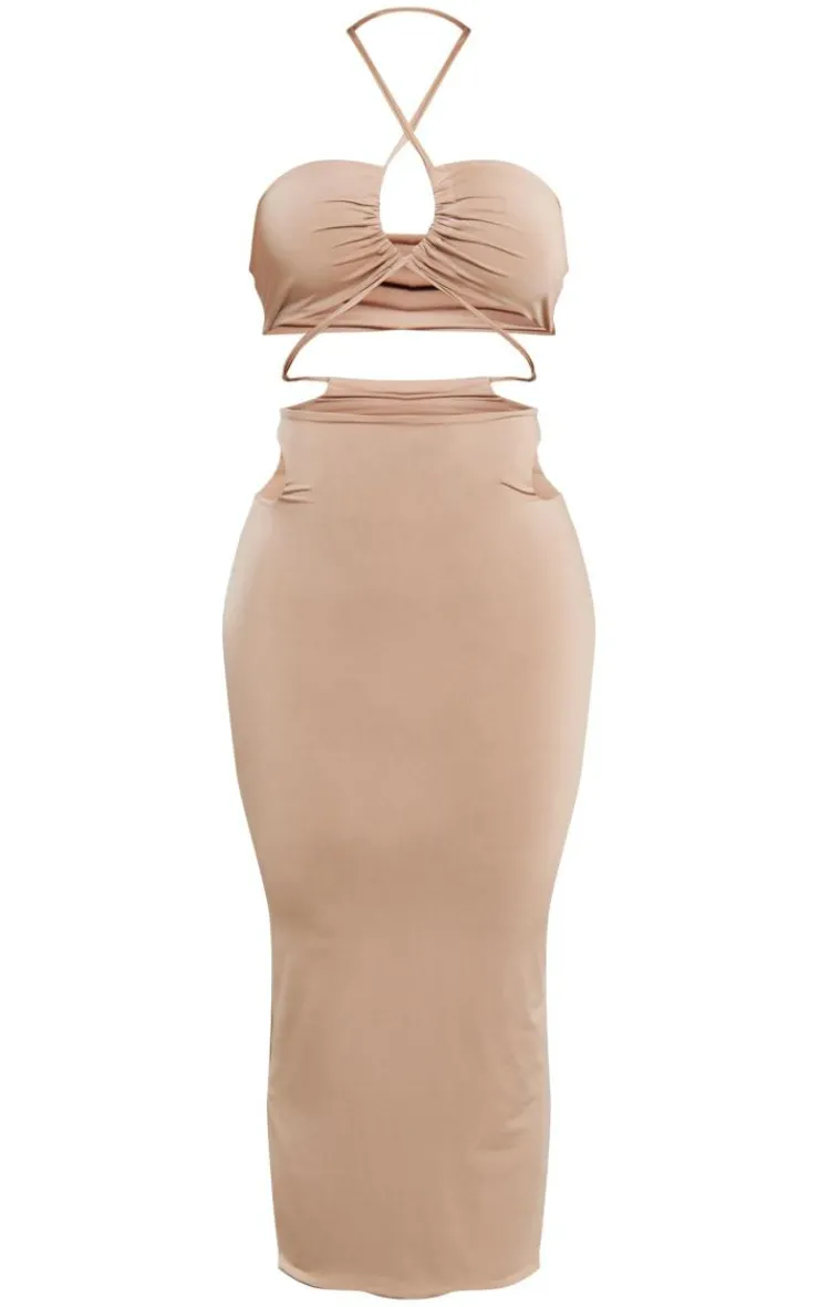 Slinky Multi Cut Out Cross Neck Midaxi Dress-PrettyLittleThing Best