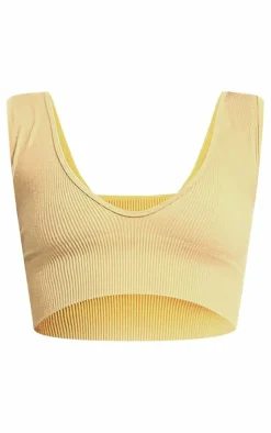 Sale PrettyLittleThing Snatched Rib Plunge Crop Top Taupe