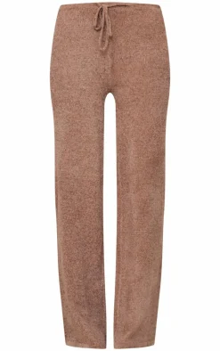 New PrettyLittleThing Soft Textured Knit Drawstring Wide Leg Pants Taupe