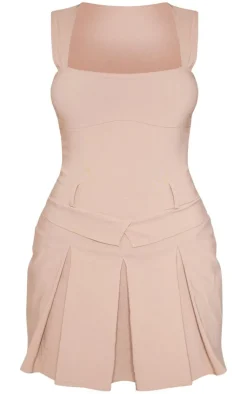 Stretch Woven Pleated Square Neck Shift Dress-PrettyLittleThing Online
