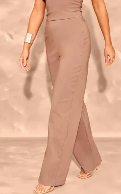Outlet PrettyLittleThing Stretch Woven Seam Detail Straight Leg Pants Taupe