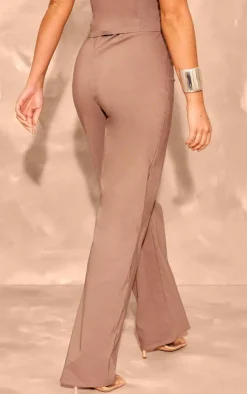 Outlet PrettyLittleThing Stretch Woven Seam Detail Straight Leg Pants Taupe