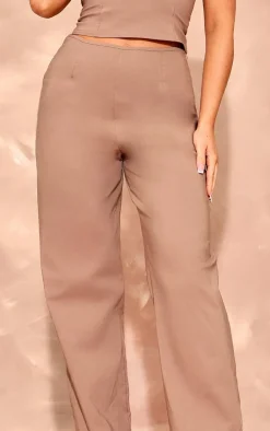 Outlet PrettyLittleThing Stretch Woven Seam Detail Straight Leg Pants Taupe
