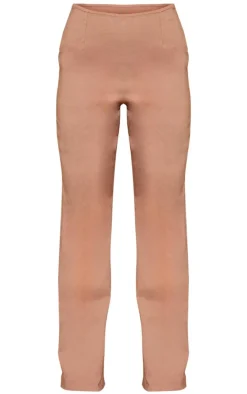 Outlet PrettyLittleThing Stretch Woven Seam Detail Straight Leg Pants Taupe
