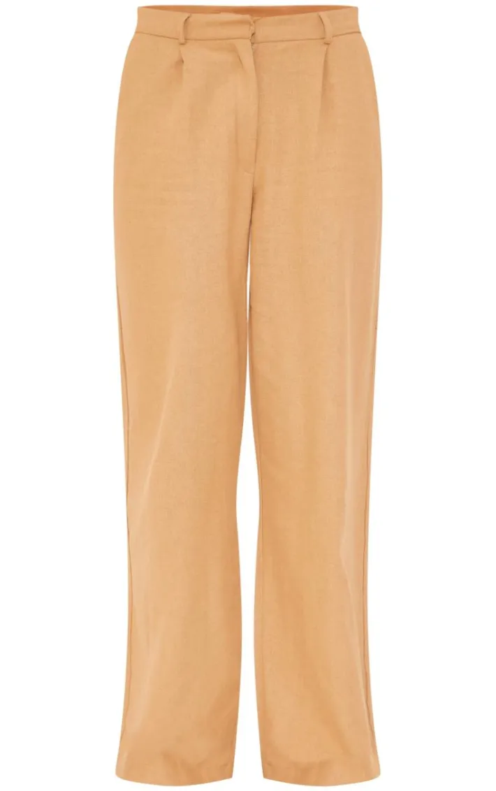Taupe Structured Linen Look Tailored Wide Leg Pants
