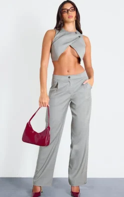 Online PrettyLittleThing Tailored Asymmetric Button Vest Taupe