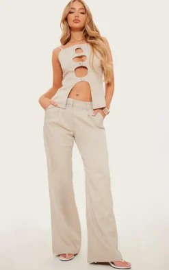 PrettyLittleThing Tailored Cut Out Button Detail Cami Top Taupe