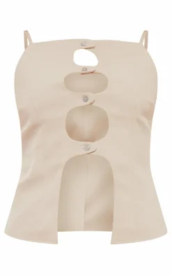 PrettyLittleThing Tailored Cut Out Button Detail Cami Top Taupe