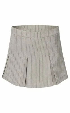 New PrettyLittleThing Tailored Woven Herringbone Mini Pleated Skirt Taupe