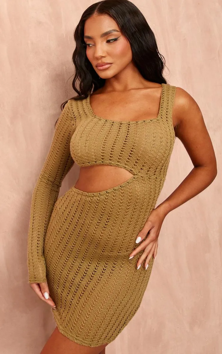 Textured Asymmetric Neckline Cut Out Bodycon Dress-PrettyLittleThing Best