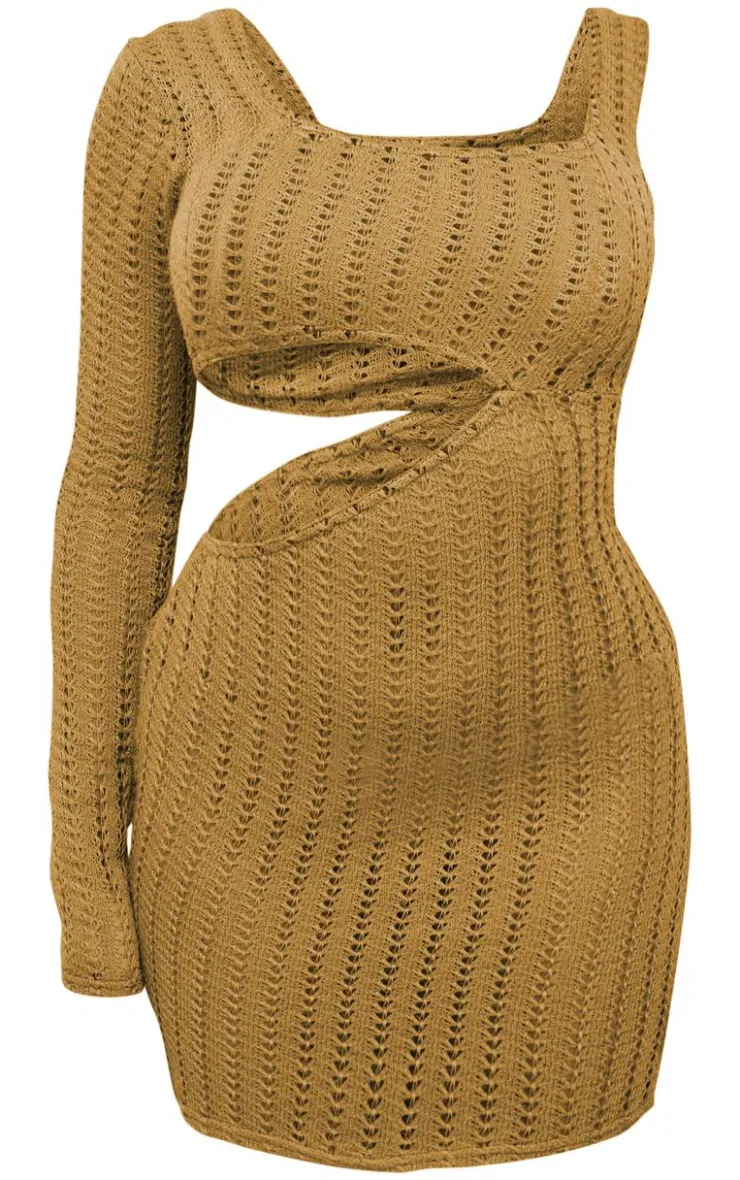 Textured Asymmetric Neckline Cut Out Bodycon Dress-PrettyLittleThing Best