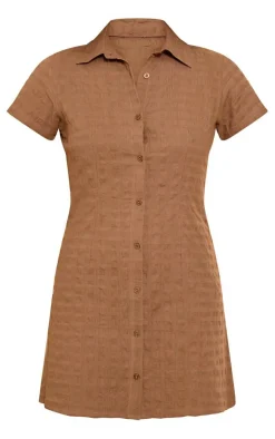 Textured Cap Sleeve Shirt Dress-PrettyLittleThing Discount