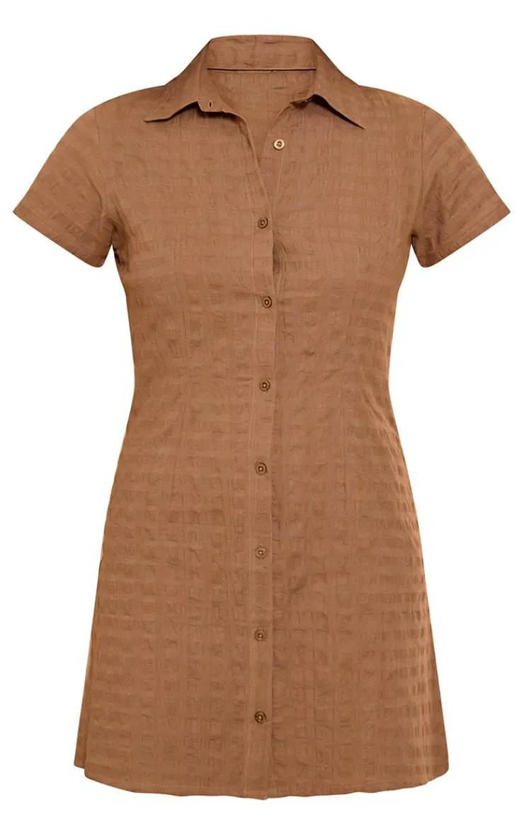 Textured Cap Sleeve Shirt Dress-PrettyLittleThing Discount