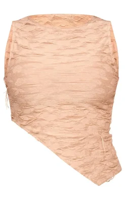 PrettyLittleThing Sleeveless Tops*Textured Distressed Asymmetric Hem Crop Top