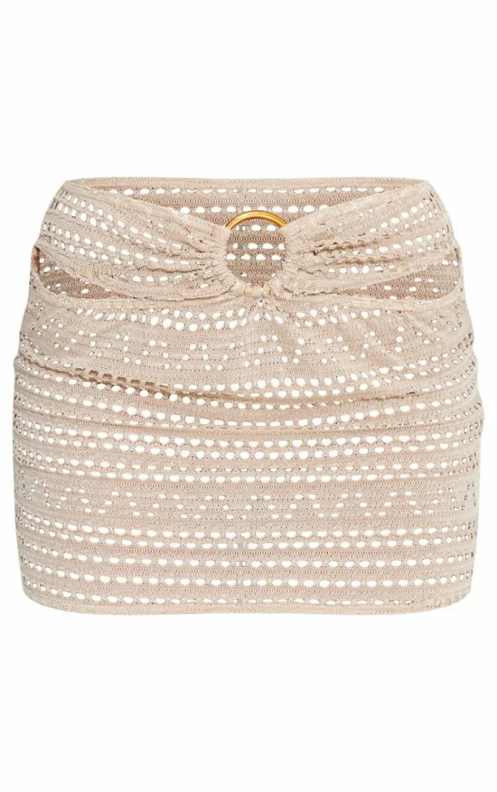 Taupe Textured Jersey Ring Detail Cut Out Micro Mini Skirt