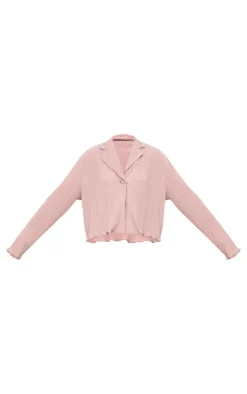 Hot PrettyLittleThing Textured Pleated Button Front Shirt Taupe