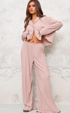 Outlet PrettyLittleThing Textured Pleated Wide Leg Pants Taupe