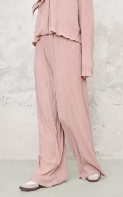 Outlet PrettyLittleThing Textured Pleated Wide Leg Pants Taupe