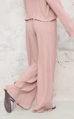 Outlet PrettyLittleThing Textured Pleated Wide Leg Pants Taupe