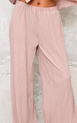 Outlet PrettyLittleThing Textured Pleated Wide Leg Pants Taupe