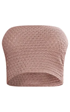 Best PrettyLittleThing Textured Rib Cropped Bandeau Taupe